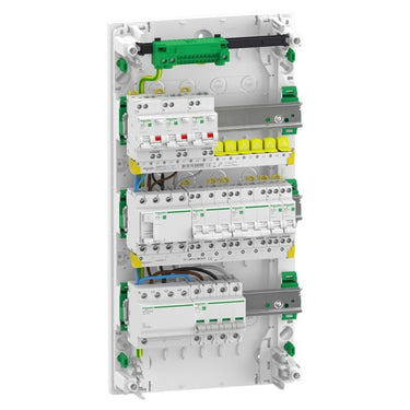 Færdigmonteret Resi9 XP PW gruppetavle 3 rækker 13M: 1xAFB 1xSPD + 1xRCD + 3xRCBO C10A 1PN + 2xC10A 1PN + 1xC16A 3PN + 1xC10A 3PN - 1