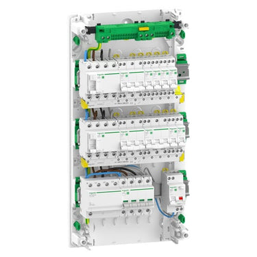 Færdigmonteret Resi9 XP PW 3 rækker 13M: 1xAFB 1xSPD + 2xRCD + 1xRCBO C10A 1PN + 1xC16A 1PN + 5xC10A 1PN + 1xC16A 3PN + 2xC10A 3PN - 1