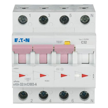 Kombiafbryder 32 A 30 mA MCB trip karakteristik: C 3P+N RCD trip karakteristik: A - 1