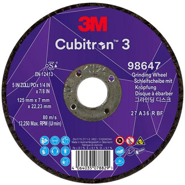 3M™ Cubitron™ 3 Skrubskive med forsænket midte 98647 36+ T27 125 mm x 7 mm x 22,23 mm EN 10-pak 20 stk./kasse - 1
