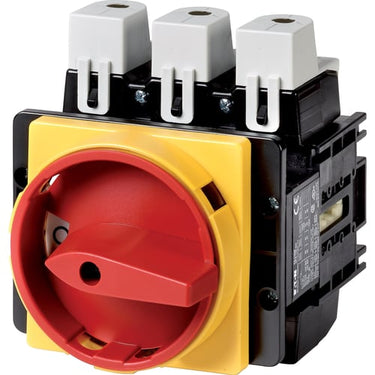 Reparationsafbryder 125Amp. IP65 3-Pol+Nul Rødt aflåseligt håndtag frontmonteret 3 huls montage  Tilbehør: nul element hjælpe kontakt 1no+1nc terminal afdækning P5-125/EA/SVB/N - 1