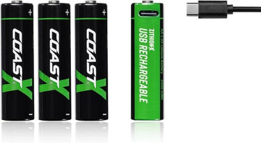 Coast USB-C Genopladelige AA Batteri 1,5V 2400 mAh 4 stk med oplader - 1
