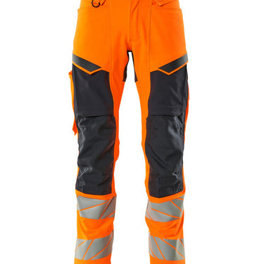 Mascot Bukser med knælommer 19479 Hi-Vis orange/mørk marine str 76C52 - 1