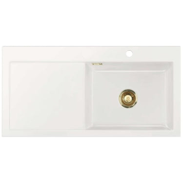 Lavabo Mera 100 køkkenvask keramik 1000x510x200mm bk tv/hh/strainer blank hvid/messing - 1