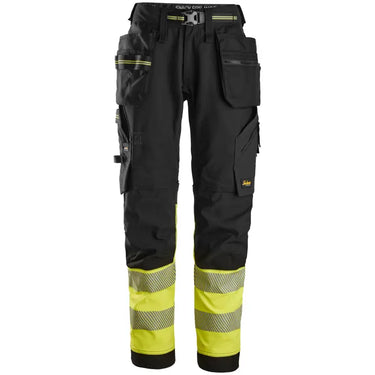 Snickers Hi-Vis stretch arbejdsbukser hylsterlommer kl. 1 str 44 sort/gul - 1