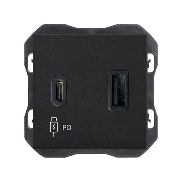 Simon 270 Dobbelt USB lader med quickcharge 3,1A Type A+C mat sort - 1