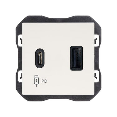 Simon 270 Dobbelt USB med quickcharge 3,1A Type A+C mat hvid - 1