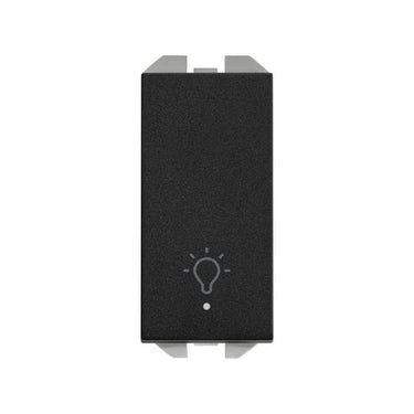 Simon 270 smal trykkontakt med  lys - lys symbol 10A 230V mat sort - 1