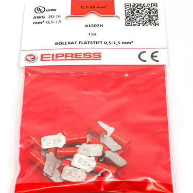 Isol. spadestik A1507H 0,5-1,5mm² 6,3x0,8 Rød - I poser á 15 stk. - 1