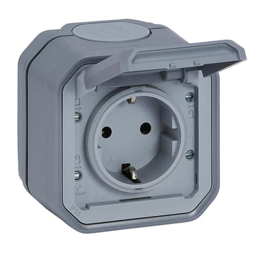 PLEXO55 komplet Schuko stikkontakt autoterminal 16A 2M grå - 1