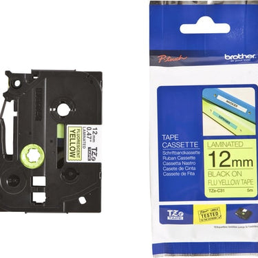 Labeltape Brother TZe-C31 12mmx5m sort på neongul lamineret - 1
