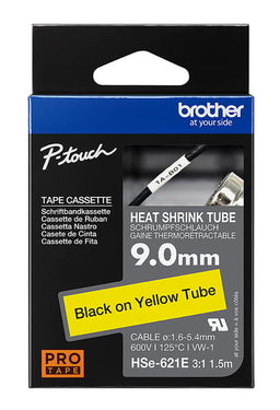 Brother HSE621E Krympeflextape sort på gul 9mm - 1
