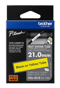 Brother HSE651E Krympeflextape sort på gul 21mm - 1
