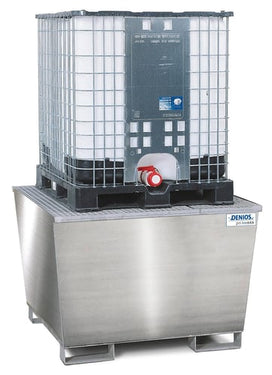 Denios Opsamlingskar Pro-line af rustfrit stål med gitterrist af rustfrit stål til 1 IBC palletanke 1300x1350xH 915 mm - 1
