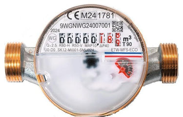 Vandmåler tørløber ECO Two-in-One 0-90° Q3=2,5m3/h 3/4" x 80mm - 1