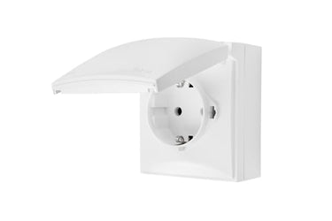 Simon X4 Schuko-stikkontakt med sikkerhedslukkere, samme farve klap og dæksel, 16 A, 250 V~, skrueløse, hvid - 1