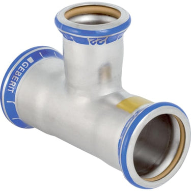 Geberit Mapress Rustfrit T-stykke reduceret (gas): d=88.9mm, d1=22mm, d2=88.9mm - 1