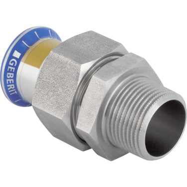 Geberit Mapress union rf m/ udvendigt gevind omløber i kromnikkelstål (gas) d=22mm R=1″ - 1