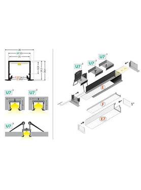 Aluminiumsprofil - Model L (Indbyg) - 20mm LED strip - Alu - 1