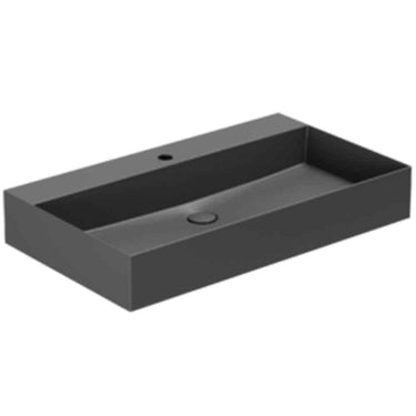 Lavabo Elegance håndvask glaseret porcelæn 800x450x125mm t/bordpl/væg mat sort - 1