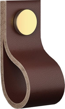 Ifö møbelgreb S1 Mørkebrun læder messing 65 x 25 x 25 mm - 1