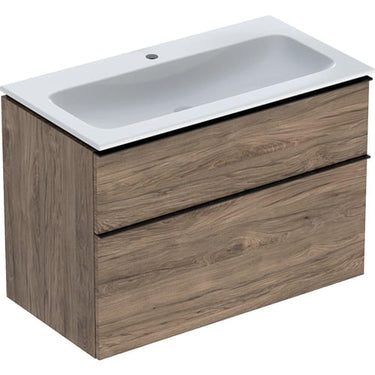 Geberit Icon møbelpakke 900 x 480 x 630 mm 2 skuffer nøddetræ porcelæn melamin træstruktur - 1