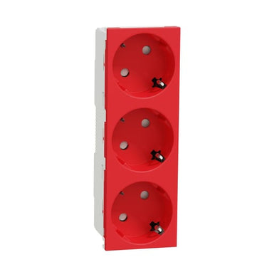 3xSchuko socket 2P+E screwless red - 1