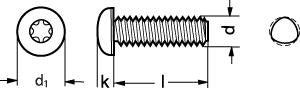 M6X25 DIN 7500-C A2 panhoved gevindformende skrue T-Drive - 1