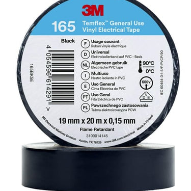 Temflex el vinyltape 165 sort 19 mm x 20 m - 1