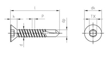 4,8X45 DIN 7504-P FZB undersænket hoved pladeskrue med bor T25 - 1