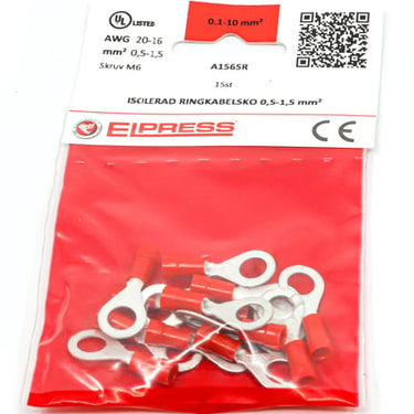 Isol. ringkabelsko A1565R 0,5-1,5mm² M6 Rød - I poser á 15 stk. - 1