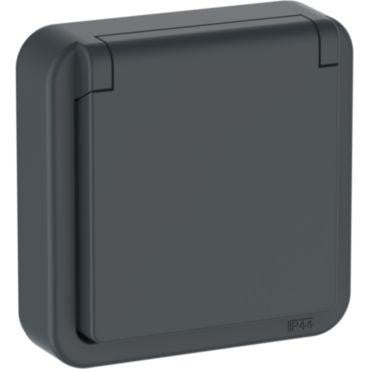 OPUS® 74 stikkontakt med lampe 250 V 2-polet med dansk jord IP44 antracitgrå - 1