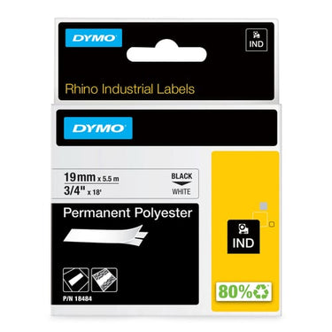 DYMO Rhino industri tape permanent polyester sort på hvid 19mmx5,5m - 1