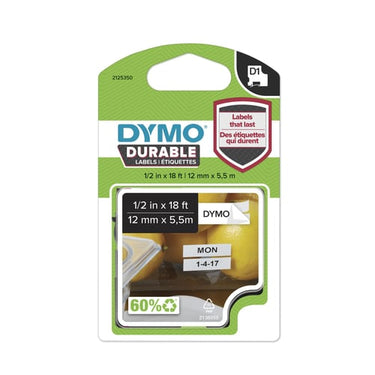 DYMO D1 Durable tape sort på hvid 12mmx5,5m - 1
