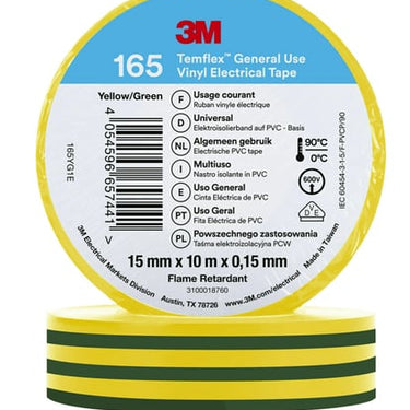 Temflex el vinyltape 165 grøn/gul 15 mm x 10 m - 1
