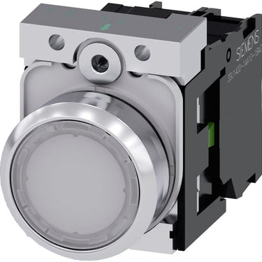 Lystrykknap 22 mm rund metal skinnende hvid flad momentan kontakt type med holder 1NO LED modul med integreret LED 24V - 1
