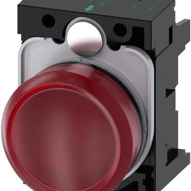 Indikatorlys 22 mm rund plastik rød glat linse med holder LED modul 3SU1102-6AA20-1AA0 - 1