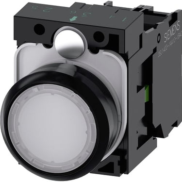 Lystrykknap 22 mm rund plastik hvid flad momentan kontakt type med holder 1NO LED modul - 1