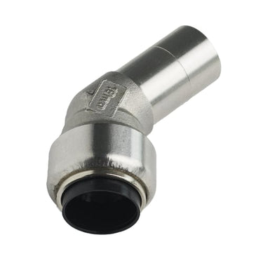 Roth vinkel 45° 15 mm muffe/nippel rustfri stål - 1