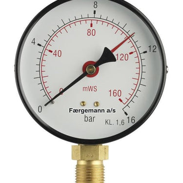 Manometer 1/4XØ63 0-10 bar/0-100 MVS nedadrettet studs - 1