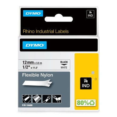 DYMO Rhino industri tape fleksibel nylon sort på hvid 12mmx3,5m - 1