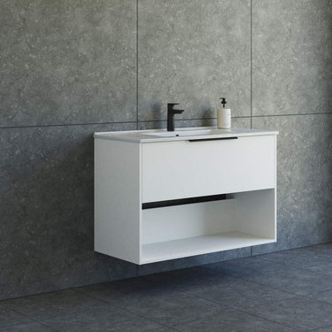 Dansani Mido møbelpakke 101 cm 1 sk m/hylde vask glat hvid - 1