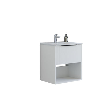 Dansani Mido møbelpakke 61 cm 1 sk m/hylde vask stribet hvid mat - 1