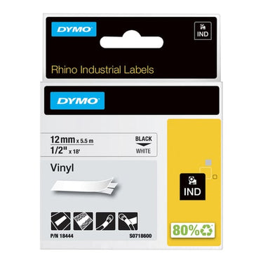 DYMO Rhino industri tape vinyl sort på hvid 12mmx5,5m - 1