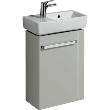 Geberit Renova Compact vaskeskab 448 x 252 x 604 mm 1 låge/håndkl.holder th blankpoleret lysgrå højkomprimeret trelags-spånplade lakeret - 1