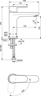 Ideal Standard Cerafine O håndvaskarmatur m/klik bv krom - 4