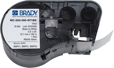 Sort på hvid Vinyl 12,70 mm x 7.62 m 1Label(s)/Box (BMP41; BMP51; BMP53 Printers) - 1